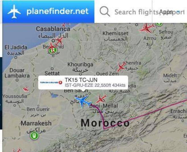El vuelo de Turkish Airlines despegó de Marruecos con Destino a San Paulo