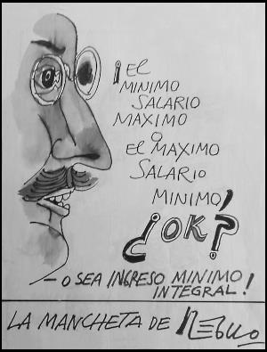 Caricatura de Régulo con rostro de perfil con texto haciendo referencia al salario mínimo integral en Venezuela