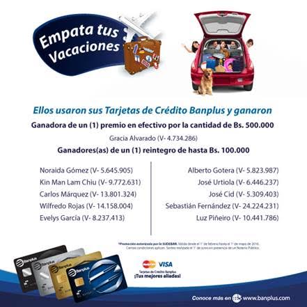 Banplus anuncia a los ganadores de la promoción “Empata tus vacaciones”