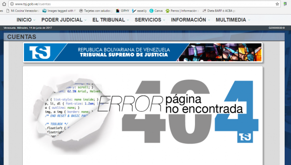 Al intentar ingresar a la cuenta del TSJ la página arrojó error/Foto: Captura de pantalla