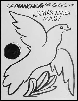 Caricatura de Régulo mostrando la paloma de la paz con un mensaje
