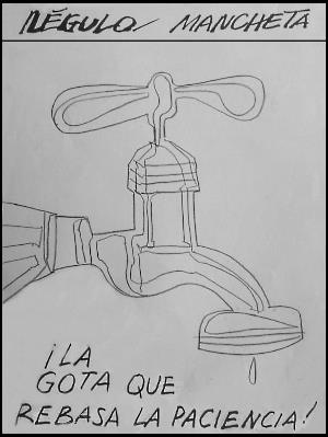 Caricatura de Régulo con dibujo de un grifo con una gota de agua
