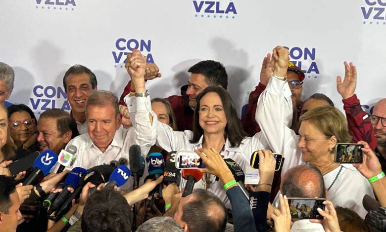 María Corina Machado y Edmundo González desde el Comando Con Vnzla / Foto: Plataforma Unitaria Democrática